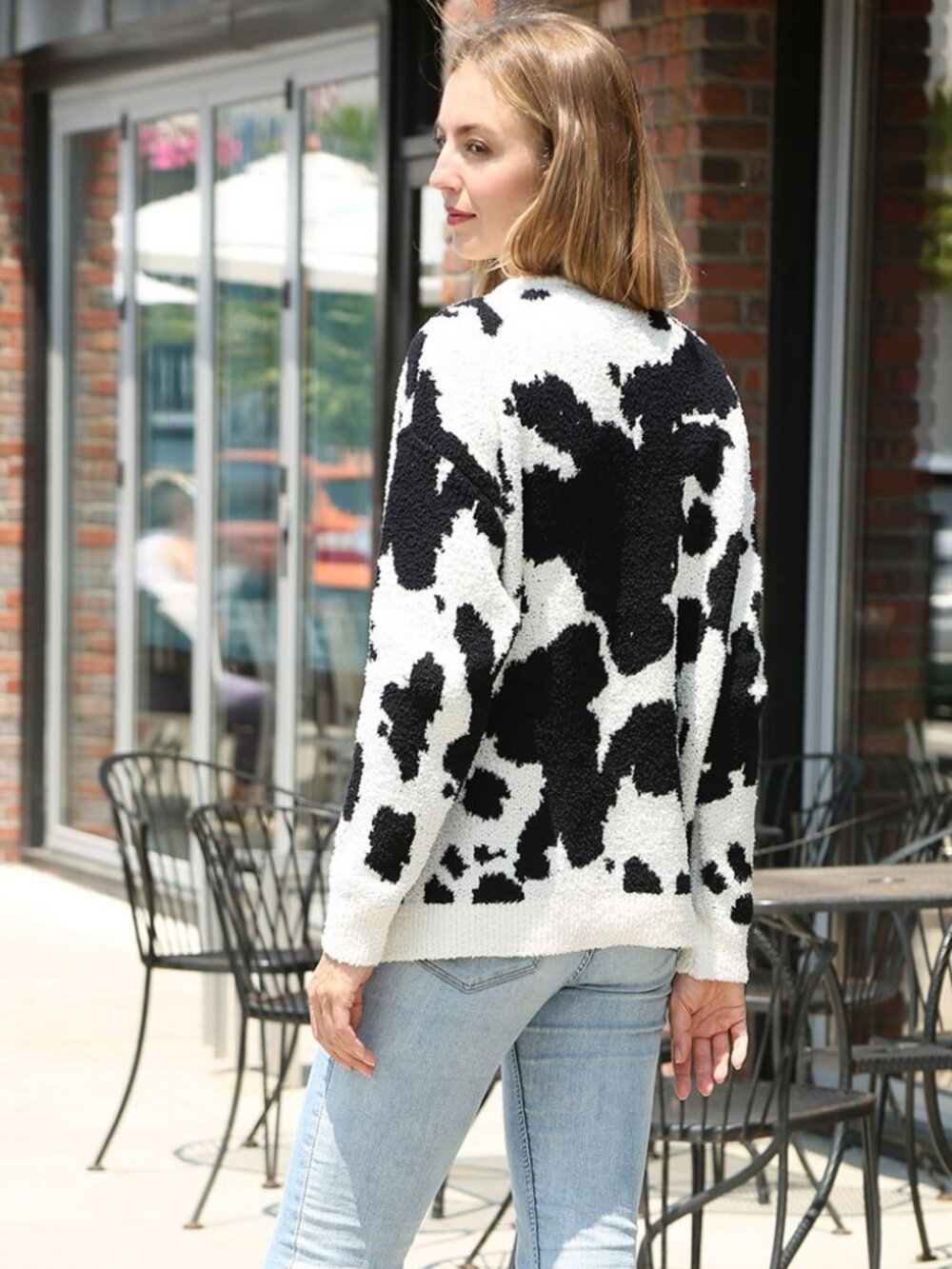 Cow Pattern Crew Neck Sweater - Picture 5 of 7